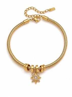 18K Gold Plated Celestial Star Charm Snake Chain Bracelet